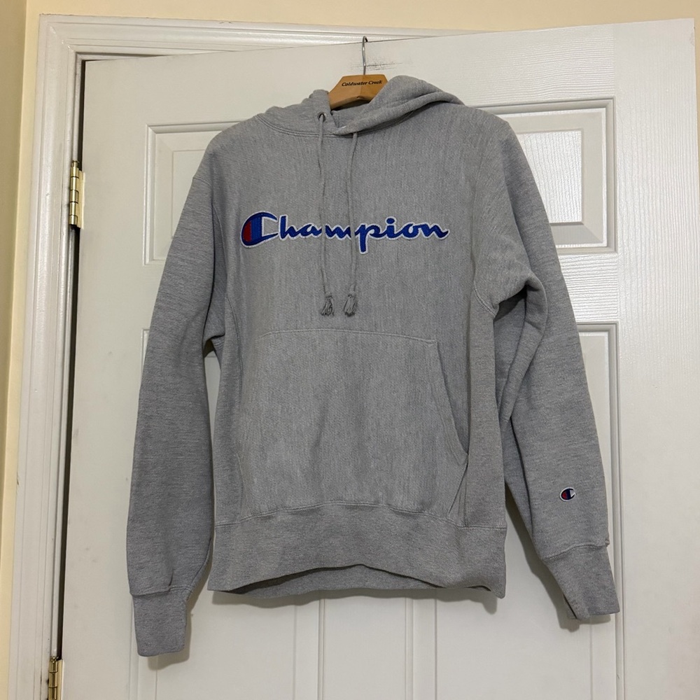 Vintage Champion Reverse Weave Men's Gray Hooded Hoodie Sweatshirt Size Small S
